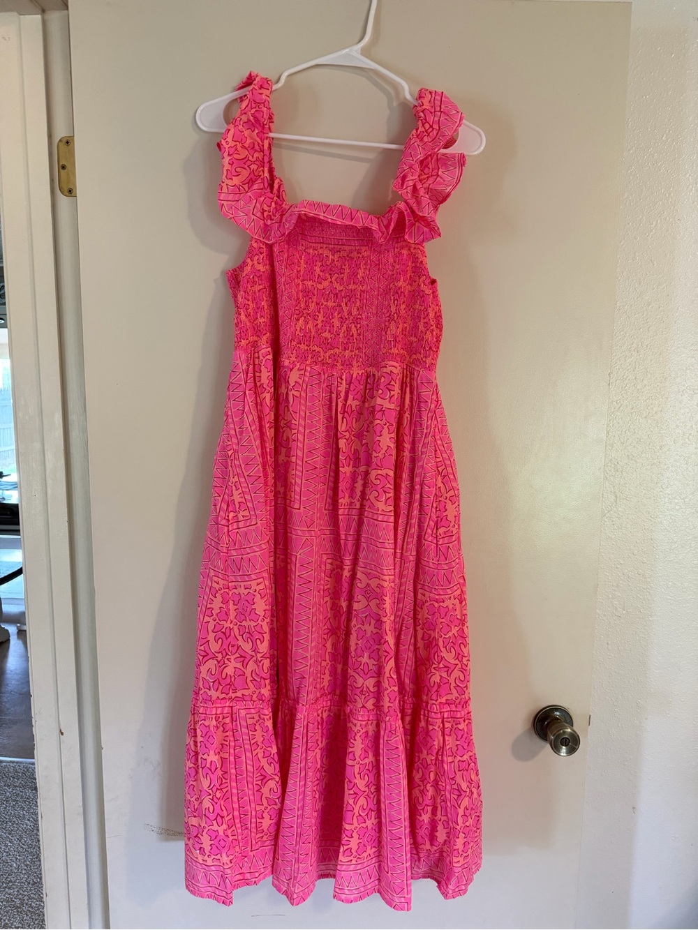 Lilly Pulitzer Bright Pink Ruffle Strap Maxi Dress